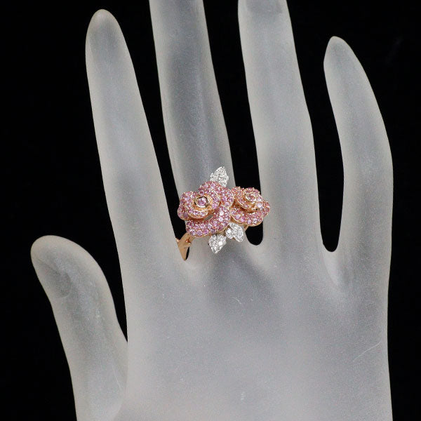 GSTV K18WG/PG ピンクサファイア ダイヤモンド リング 1.10ct D0.13ct フラワー