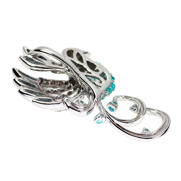 K18WG カボションカットパライバトルマリン グリーンガーネット ダイヤモンド ペンダントトップ 0.50ct G0.007ct D0.40ct 鳥