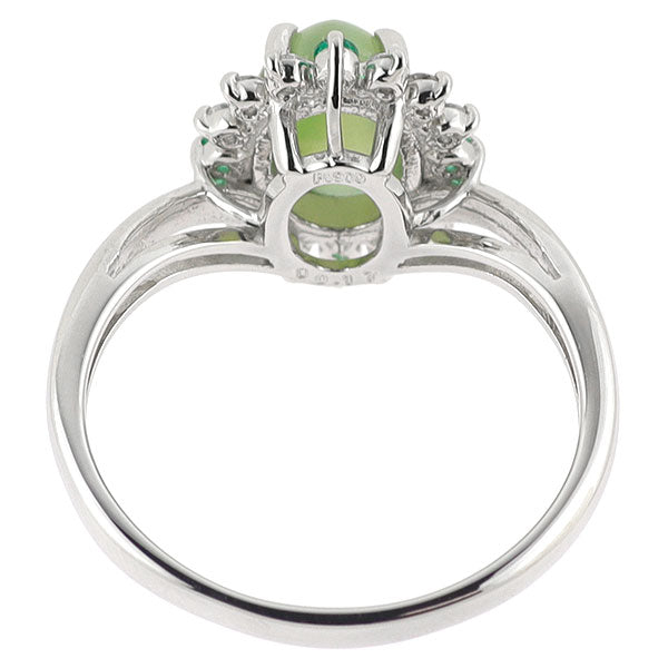 Pt900 ネフライトキャッツアイ ダイヤモンド エメラルド リング 1.38ct D0.17ct