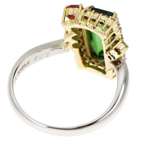 Pt900/ K18YG トルマリン ルビー エメラルド ダイヤモンド リング 2.03ct R0.14ct E0.04ct D0.31ct