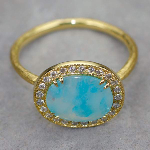 K18YG パライバトルマリンインクォーツ ダイヤモンド リング 1.667ct