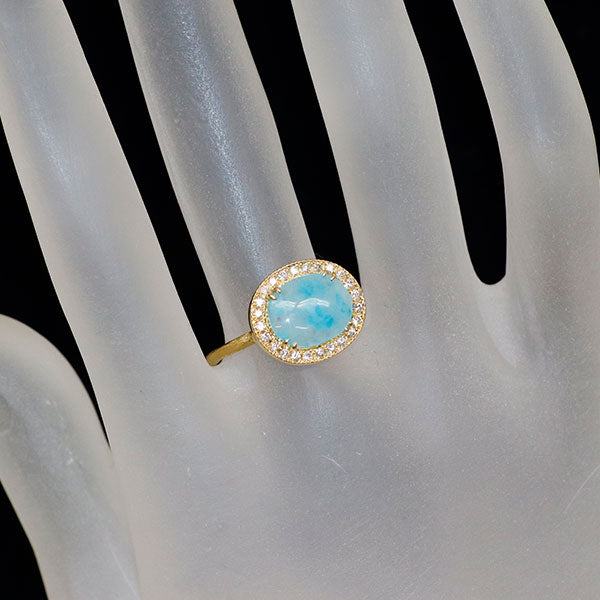 K18YG パライバトルマリンインクォーツ ダイヤモンド リング 1.667ct