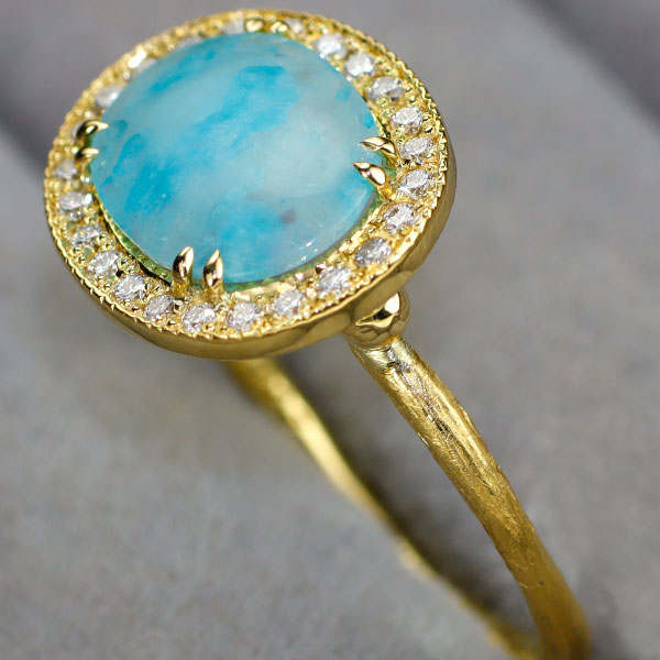 K18YG パライバトルマリンインクォーツ ダイヤモンド リング 1.667ct