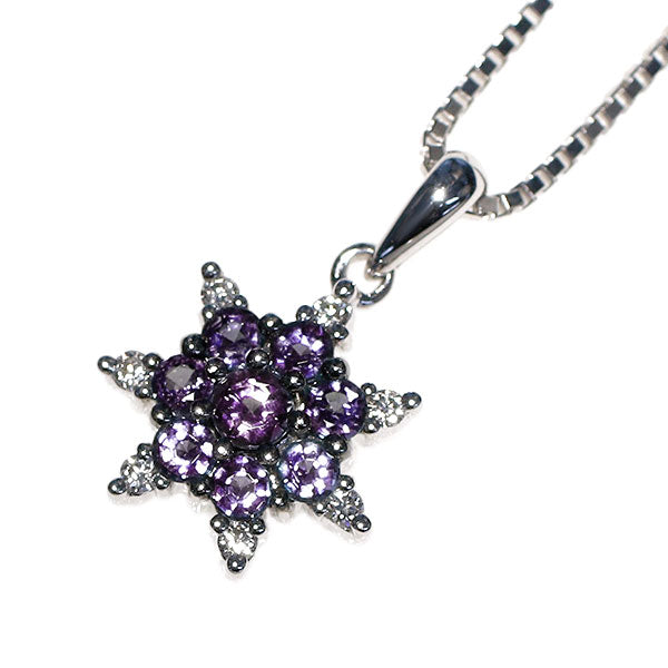 希少 K18WG アレキサンドライト ダイヤモンド ペンダントネックレス 0.30ct D0.05ct ヘプタグラム 星 スター