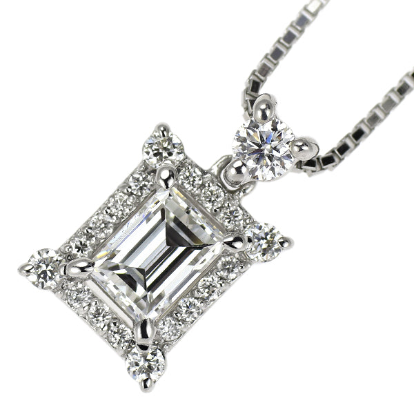 Pt900/ Pt850 レクタンギュラーステップカット ダイヤモンド ペンダントネックレス 0.339ct D VS1 G/G D0.10ct