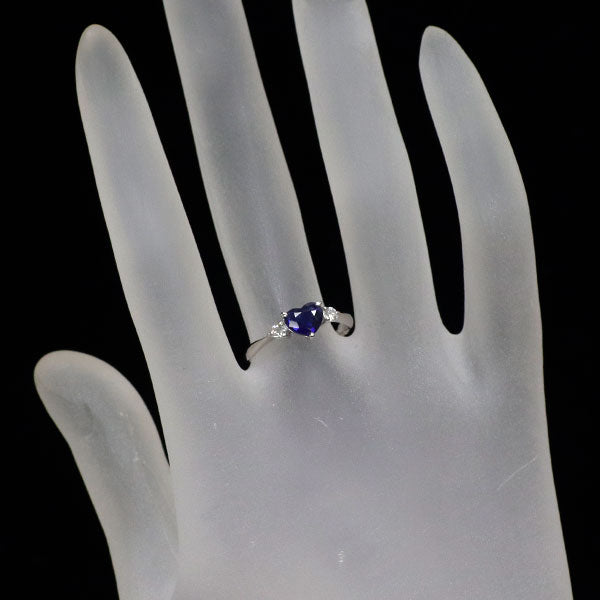 Pt900 ハートシェイプ サファイア ダイヤモンド リング 0.76ct D0.10ct