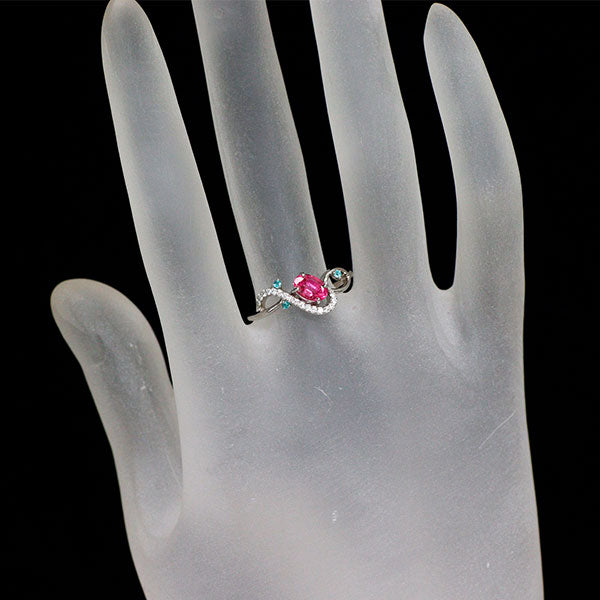 新品 Pt900 タンザニア産アヤナスピネル パライバトルマリン ダイヤモンド リング 0.61ct PT0.02ct D0.08ct 【エスコレ】