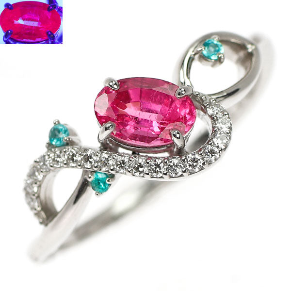 新品 Pt900 タンザニア産アヤナスピネル パライバトルマリン ダイヤモンド リング 0.61ct PT0.02ct D0.08ct 【エスコレ】