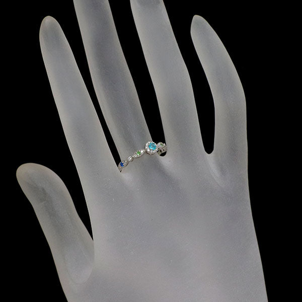 新品 Pt900 パライバトルマリン デマントイドガーネット アウイナイト ダイヤ リング 0.06ct G0.01ct H0.01ct D0.10ct【エスコレ】