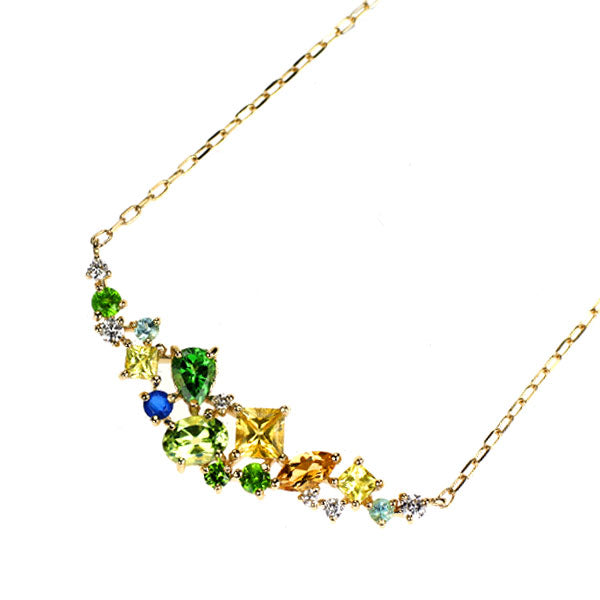 新品 希少 K18YG マルチカラーストーン ダイヤモンド ペンダントネックレス 0.84ct D0.05ct 【エスコレ】