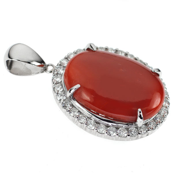 Pt900 珊瑚 ダイヤモンド ペンダントトップ D1.41ct