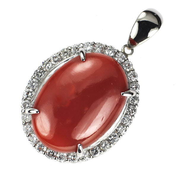 Pt900 珊瑚 ダイヤモンド ペンダントトップ D1.41ct