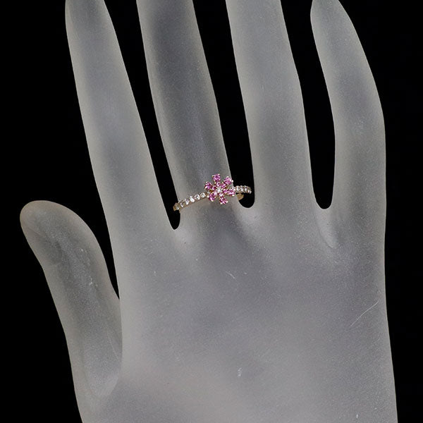 ポンテヴェキオ K18PG ピンクサファイア ダイヤモンド リング 0.13ct D0.14ct フラワー
