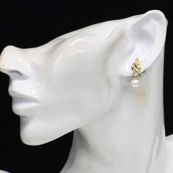 田崎真珠 K18YG アコヤ 真珠/パール ダイヤモンド イヤリング 径約6.5mm D0.02ct