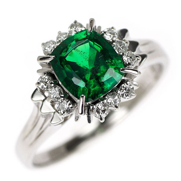 銀座ミワ Pt900 グロッシュラーライトガーネット ダイヤモンド リング 1.38ct D0.15ct
