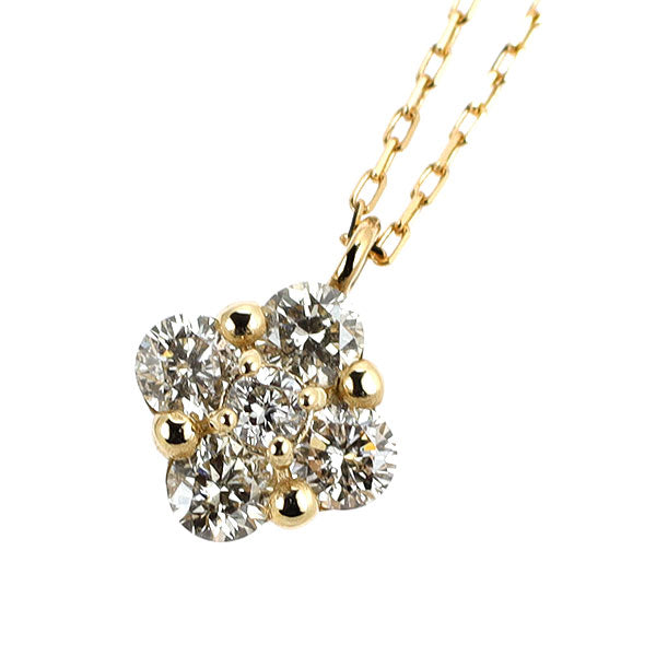 K10YG ダイヤモンド ペンダントネックレス 0.10ct フラワー