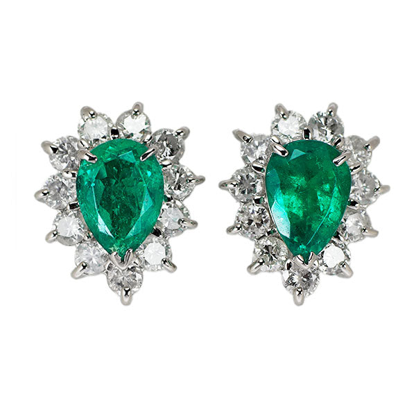 Pt900 ペアシェイプ エメラルド ダイヤモンド ピアス 1.46ct D1.10ct