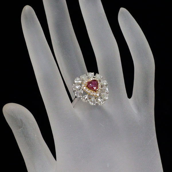 K18WG/YG ハートシェイプルビー ローズカット/ラウンドダイヤ リング 1.20ct D2.26ct