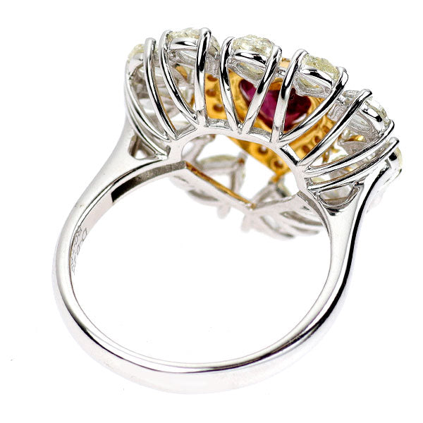 K18WG/YG ハートシェイプルビー ローズカット/ラウンドダイヤ リング 1.20ct D2.26ct
