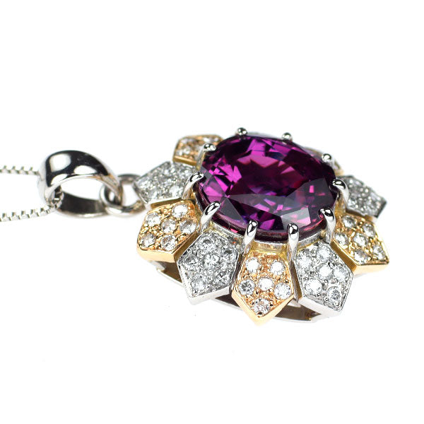 Pt900/ K18/ Pt850 パープル サファイア ダイヤモンド ペンダントネックレス 5.214ct 0.45ct フラワー