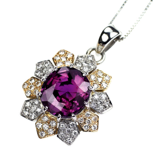 Pt900/ K18/ Pt850 パープル サファイア ダイヤモンド ペンダントネックレス 5.214ct 0.45ct フラワー