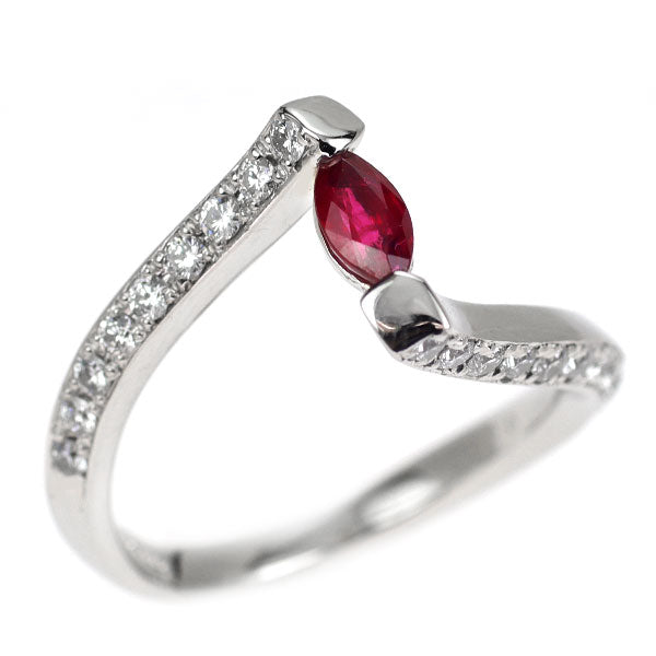 Pt900 マーキス ルビー ダイヤモンド リング 0.28ct D0.38ct