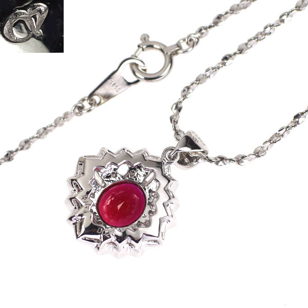 クレサンベール Pt950/ Pt850 再結晶 ルビー ダイヤモンド ペンダントネックレス 1.67ct D0.26ct