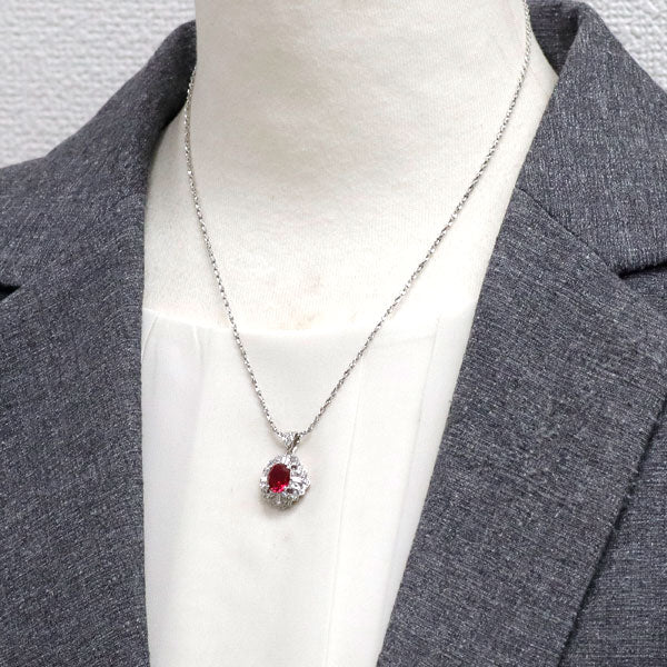 クレサンベール Pt950/ Pt850 再結晶 ルビー ダイヤモンド ペンダントネックレス 1.67ct D0.26ct