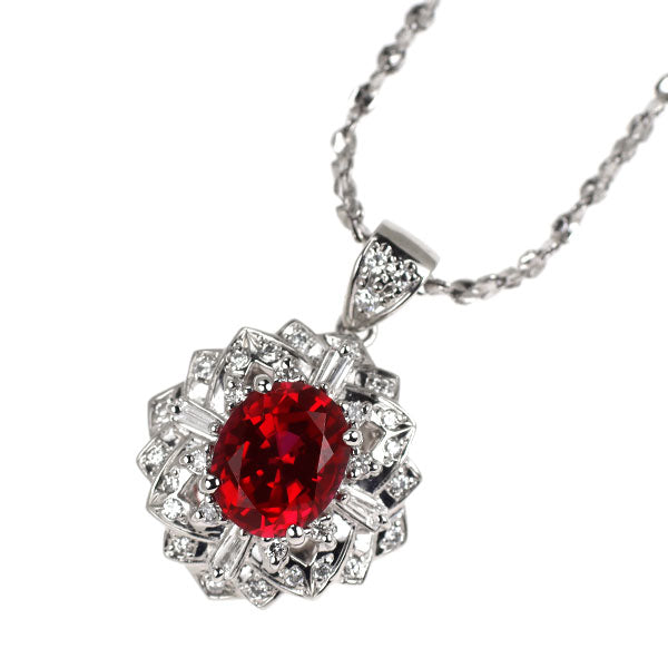 クレサンベール Pt950/ Pt850 再結晶 ルビー ダイヤモンド ペンダントネックレス 1.67ct D0.26ct