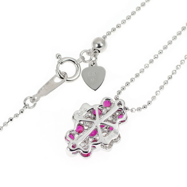 K18WG ルビー ダイヤモンド ペンダントネックレス 0.70ct D0.32ct フラワー