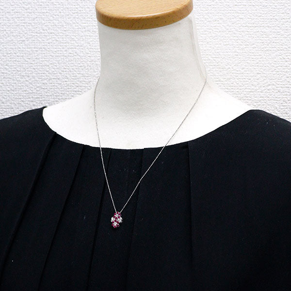 K18WG ルビー ダイヤモンド ペンダントネックレス 0.70ct D0.32ct フラワー