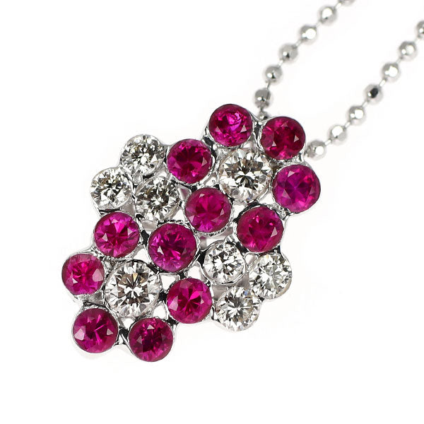 K18WG ルビー ダイヤモンド ペンダントネックレス 0.70ct D0.32ct フラワー