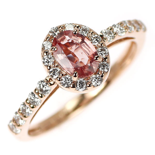 新品 K18PG 非加熱パパラチア サファイア ダイヤモンド リング 0.518ct D0.35ct 【エスコレ】