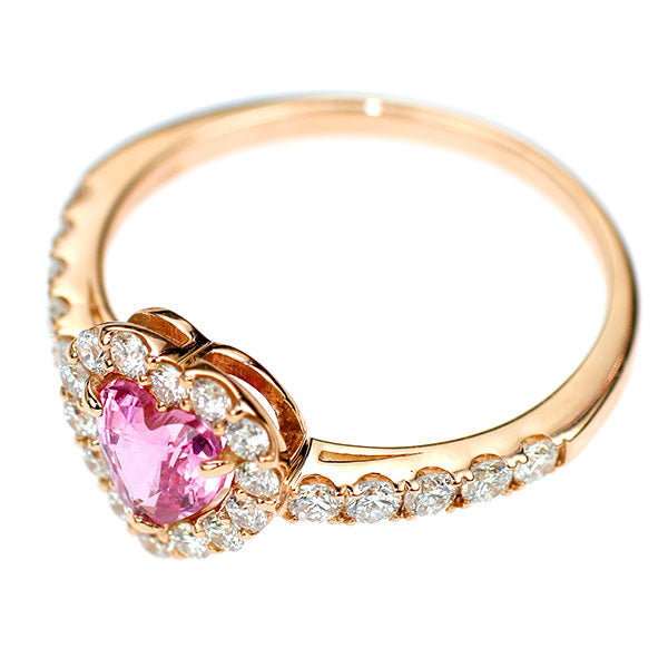 新品 K18PG ハートシェイプ パパラチアサファイア ダイヤモンド リング 0.60ct D0.42ct 【エスコレ】