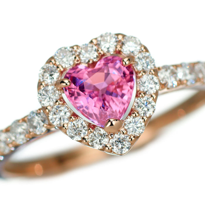 新品 K18PG ハートシェイプ パパラチアサファイア ダイヤモンド リング 0.60ct D0.42ct 【エスコレ】