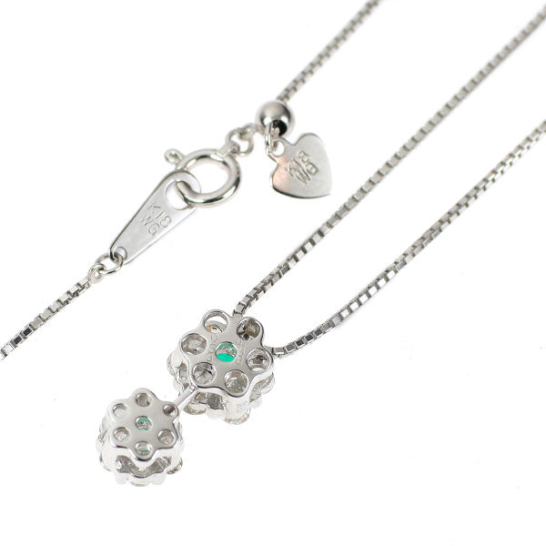 K18WG エメラルド ダイヤモンド ペンダントネックレス 0.18ct D0.53ct フラワー