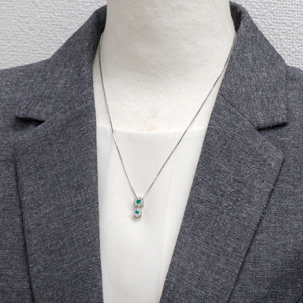 K18WG エメラルド ダイヤモンド ペンダントネックレス 0.18ct D0.53ct フラワー