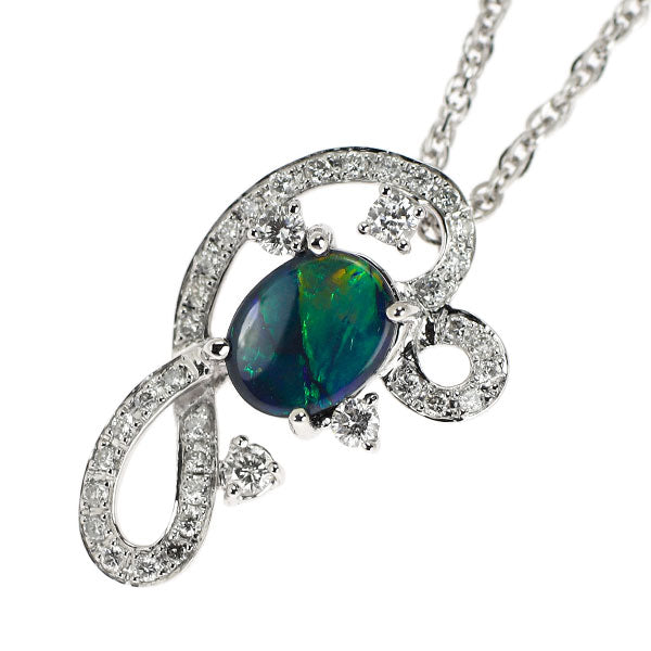 K18WG ブラックオパール ダイヤモンド ペンダントネックレス 0.73ct D0.37ct
