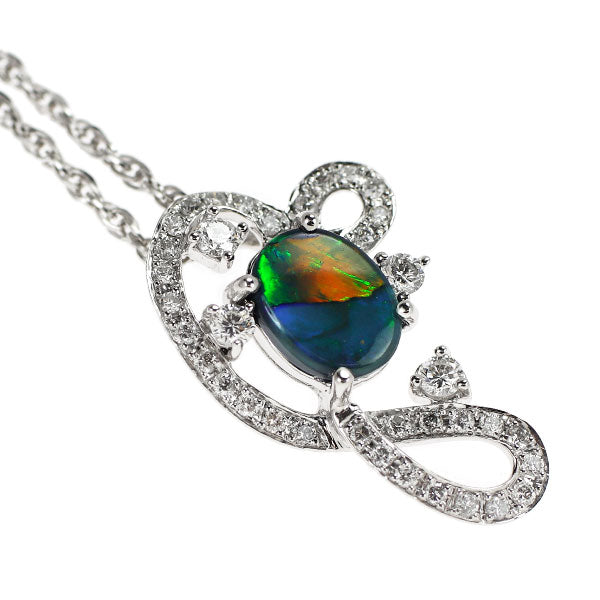 K18WG ブラックオパール ダイヤモンド ペンダントネックレス 0.73ct D0.37ct