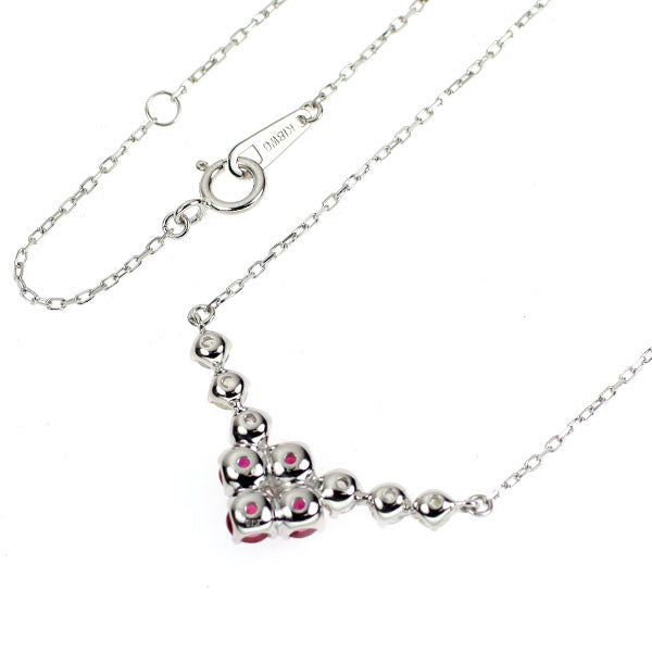 K18WG ルビー ダイヤモンド ペンダントネックレス 0.50ct D0.73ct フラワー