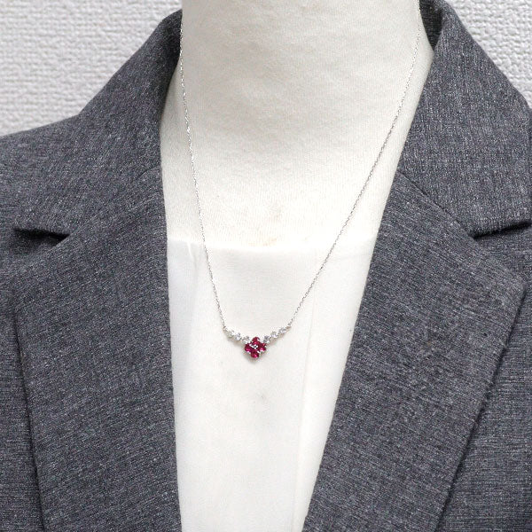 K18WG ルビー ダイヤモンド ペンダントネックレス 0.50ct D0.73ct フラワー