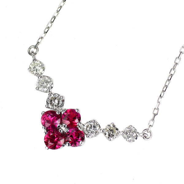 K18WG ルビー ダイヤモンド ペンダントネックレス 0.50ct D0.73ct フラワー