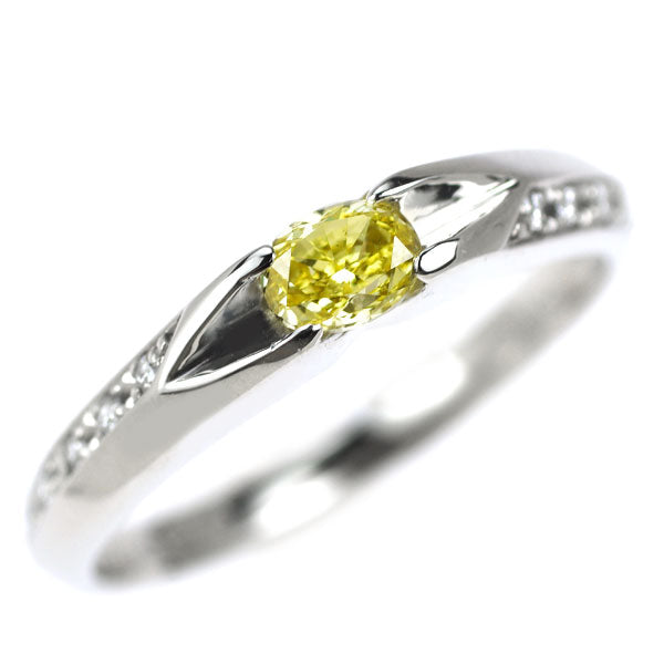 Pt900 天然イエロー ダイヤモンド ダイヤモンド リング 0.318ct FVY VS1 D0.07ct