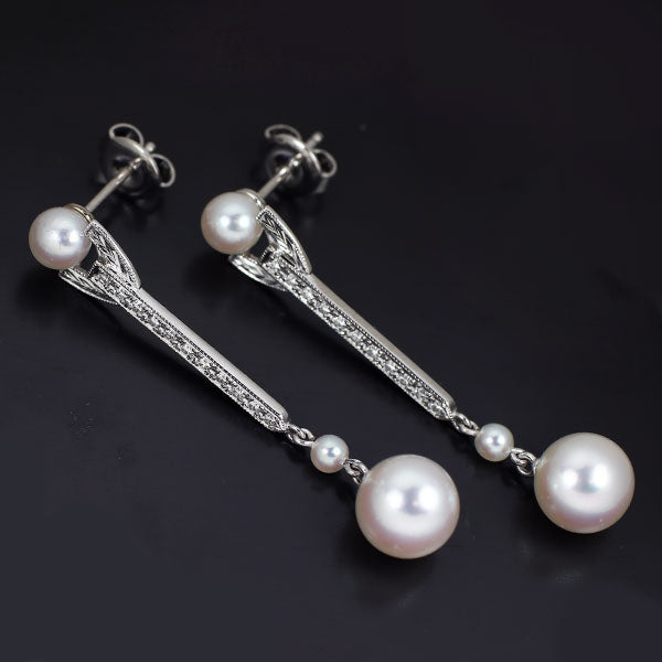 ミキモト K18WG アコヤ真珠 ダイヤモンド ピアス 径約 8.0mm D0.18ct 《セルビー銀座店》【中古】
