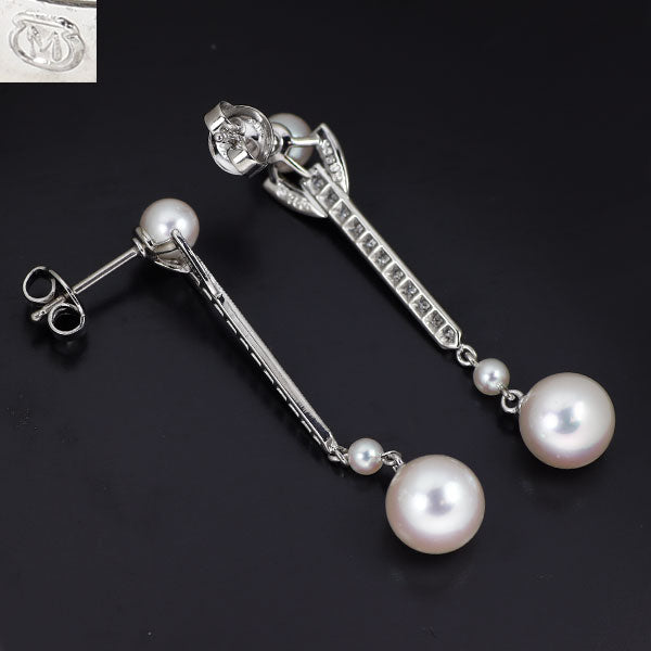 ミキモト K18WG アコヤ真珠 ダイヤモンド ピアス 径約 8.0mm D0.18ct 《セルビー銀座店》【中古】