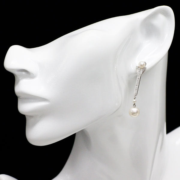 ミキモト K18WG アコヤ真珠 ダイヤモンド ピアス 径約 8.0mm D0.18ct 《セルビー銀座店》【中古】