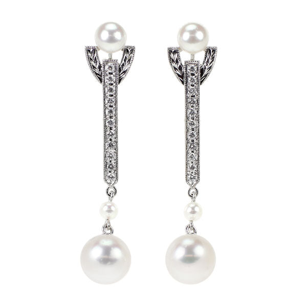 ミキモト K18WG アコヤ真珠 ダイヤモンド ピアス 径約 8.0mm D0.18ct 《セルビー銀座店》【中古】