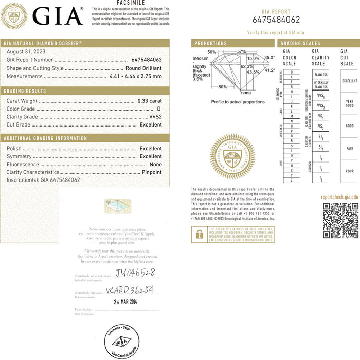 ヴァンクリーフ＆アーペル Pt950 ダイヤモンド リング 0.33ct D VVS2 3EX クチュール 54号 《セルビー銀座店》【中古】