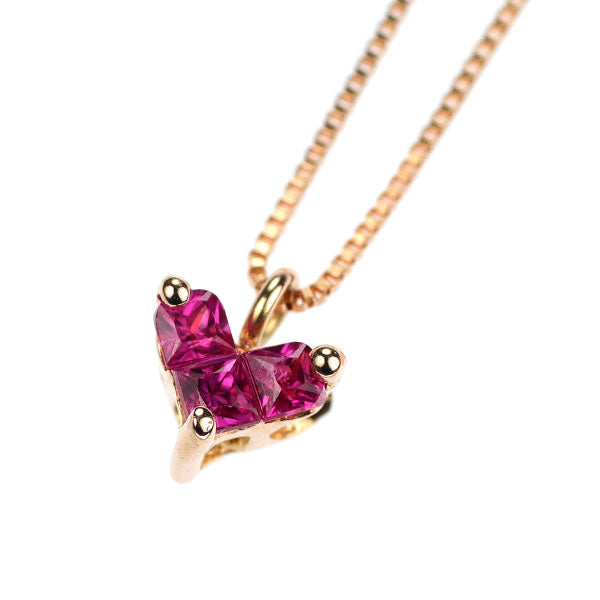 K18PG ルビー ペンダントネックレス 0.15ct ハート ミステリーセッティング