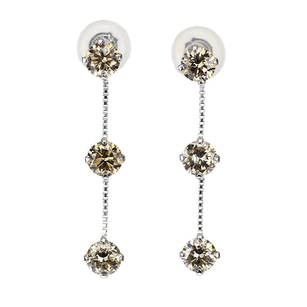 Pt900 ダイヤモンド ピアス 1.00ct スリーストーン